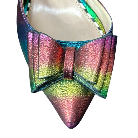 Rainbow metallic heels with bows by Betsey Johnson Size 7 - Picture 3 of 10